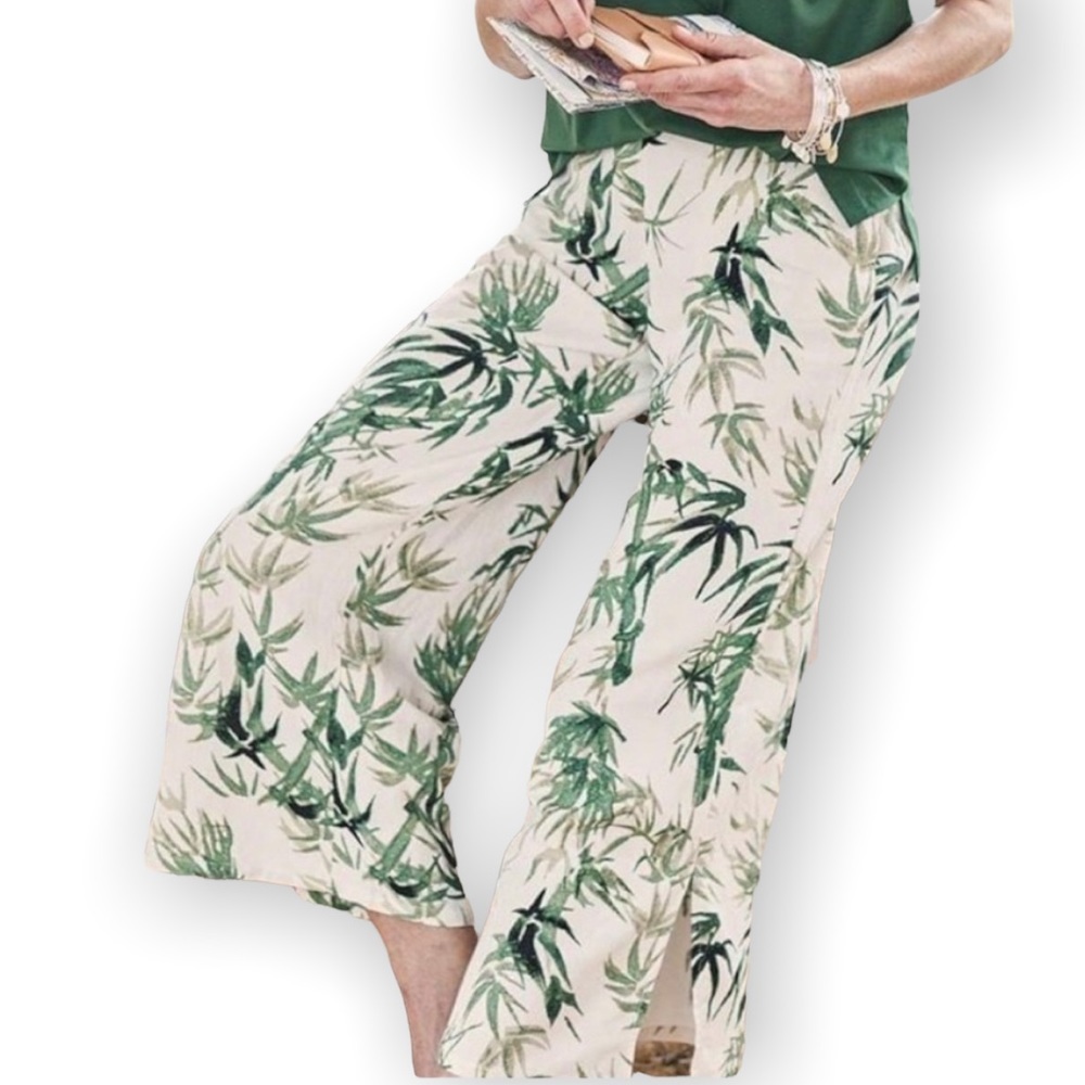 J. Jill linen blend wide leg culottes tropical palm resort wear womens XS beach